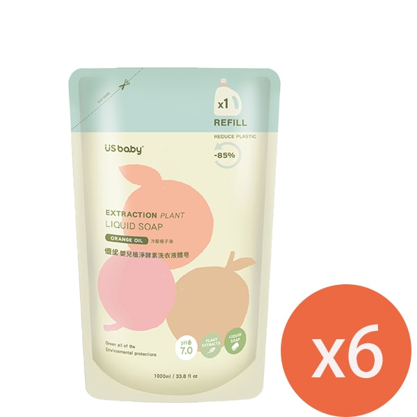 【US BABY 優生】嬰兒植淨酵素洗衣液體皂(嬰兒洗衣精)補充包1000mlx6包