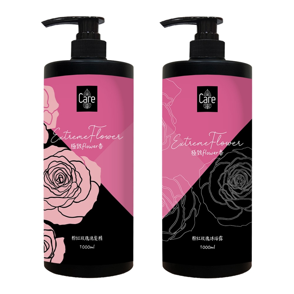 【Care】極致flower香粉紅玫瑰洗髮精/沐浴露 1000ml-3瓶入