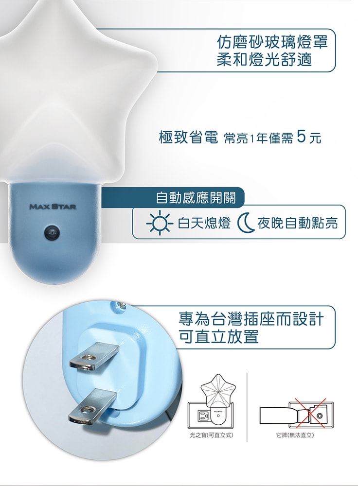【太星電工】光之寶LED星星自動小夜燈(6入) ZG803*6