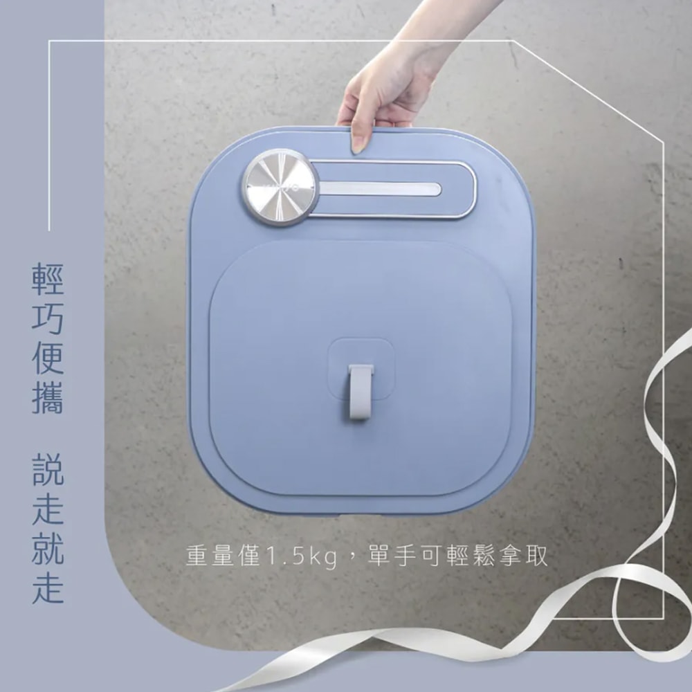 【KINYO】PTC陶瓷加熱摺疊泡腳機/恆溫足浴機(IFM-7002)紅光/氣泡/滾輪/草藥盒-莫蘭迪藍