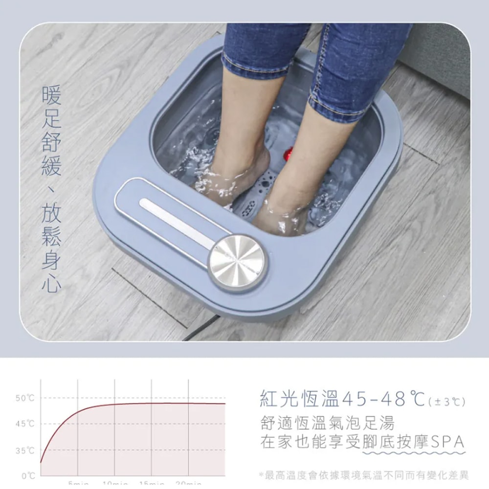 【KINYO】PTC陶瓷加熱摺疊泡腳機/恆溫足浴機(IFM-7002)紅光/氣泡/滾輪/草藥盒-莫蘭迪藍