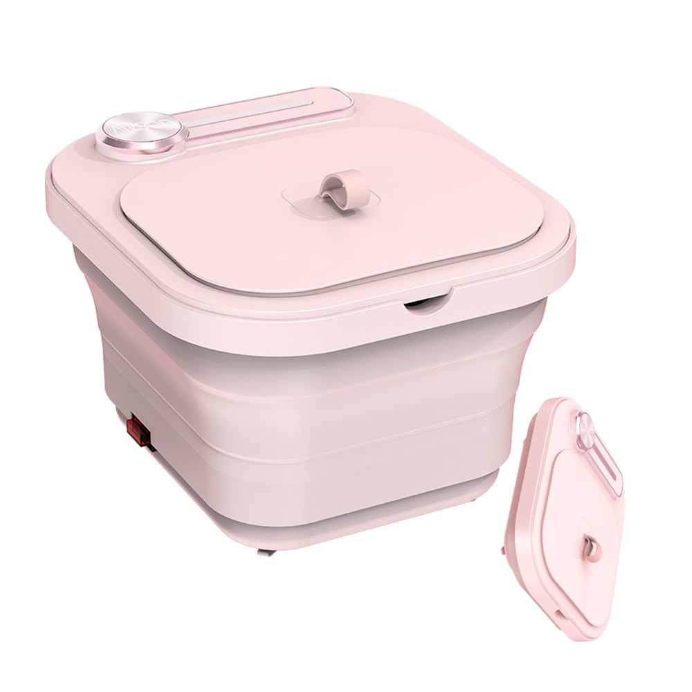 【AWSON 歐森】PTC陶瓷加熱摺疊泡腳機/恆溫足浴機(AFM-332)紅光/氣泡/滾輪/草藥盒-櫻花粉