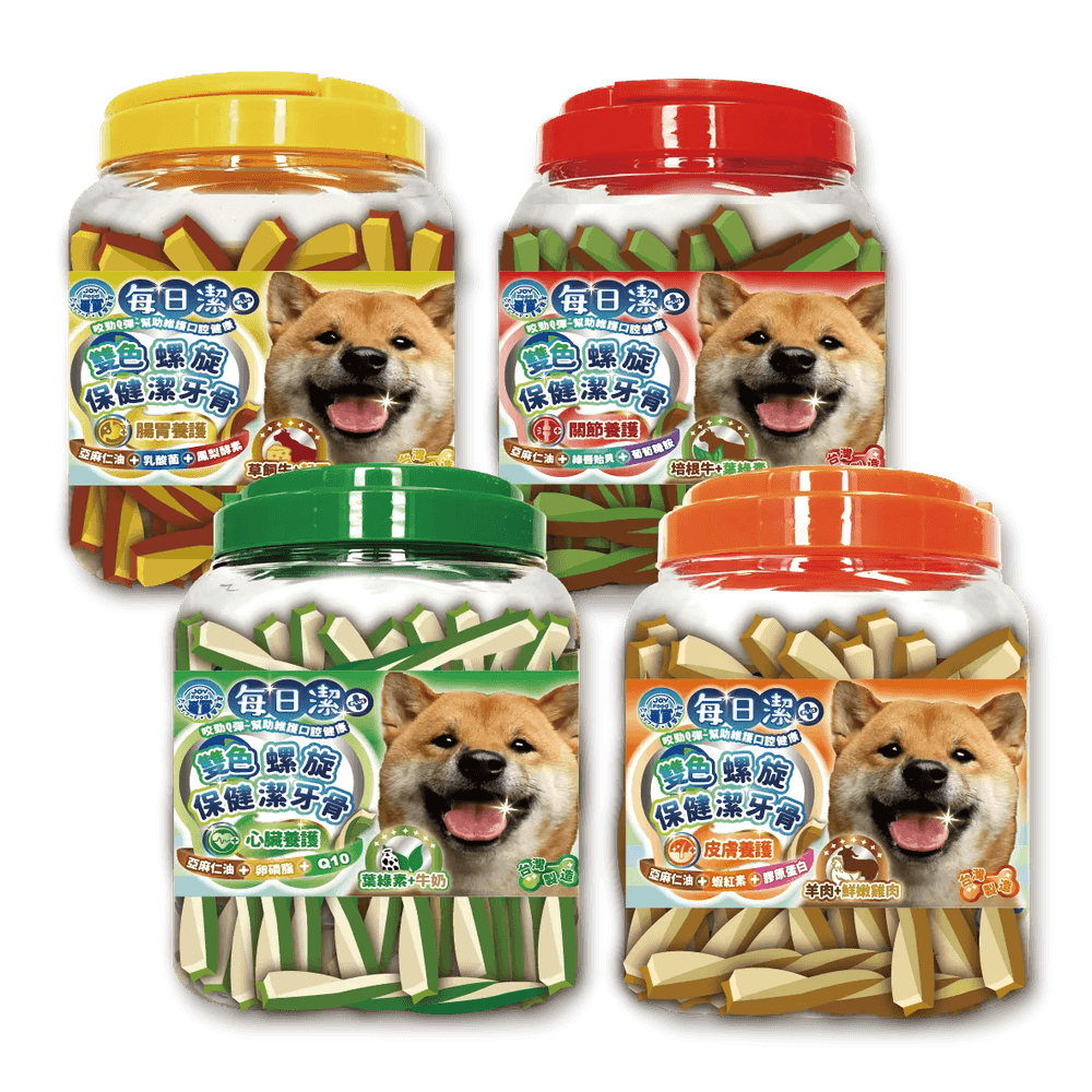 【Joy Food 喜樂寵宴】每日潔-雙色螺旋保健潔牙骨 (四種保健機能-800g/桶)