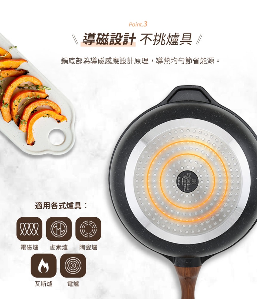 【MotherGoose 鵝媽媽】皮克超銀石IH導磁不沾湯鍋18cm