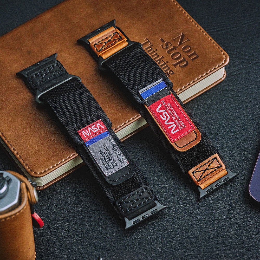 【MiFa】MIFA Apple Watch  EDC-34 戰術尼龍混搭真皮皮革運動錶帶 (適用S1-9代 & Ultra 1-2 & SE )
