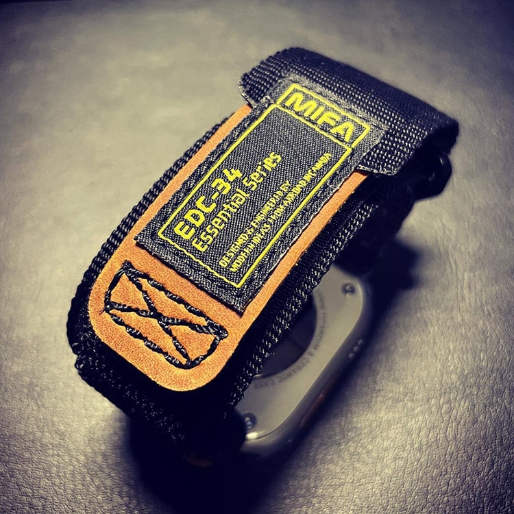 【MiFa】MIFA Apple Watch  EDC-34 戰術尼龍混搭真皮皮革運動錶帶 (適用S1-9代 & Ultra 1-2 & SE )