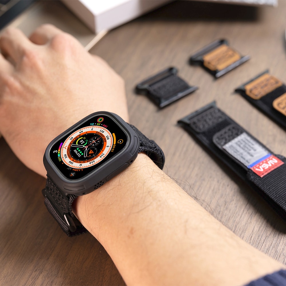 【MiFa】MIFA Apple Watch  EDC-34 戰術尼龍混搭真皮皮革運動錶帶 (適用S1-9代 & Ultra 1-2 & SE )
