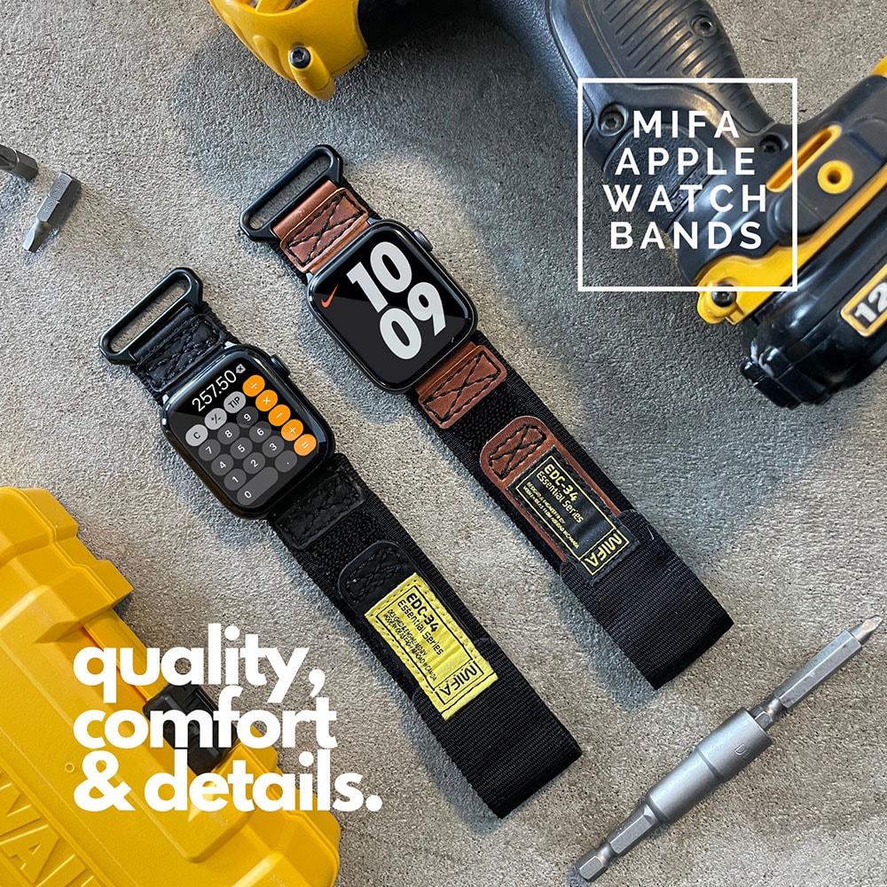 【MiFa】MIFA Apple Watch  EDC-34 戰術尼龍混搭真皮皮革運動錶帶 (適用S1-9代 & Ultra 1-2 & SE )