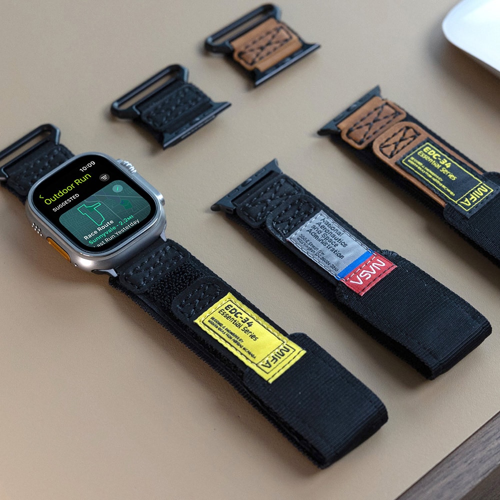 【MiFa】MIFA Apple Watch  EDC-34 戰術尼龍混搭真皮皮革運動錶帶 (適用S1-9代 & Ultra 1-2 & SE )