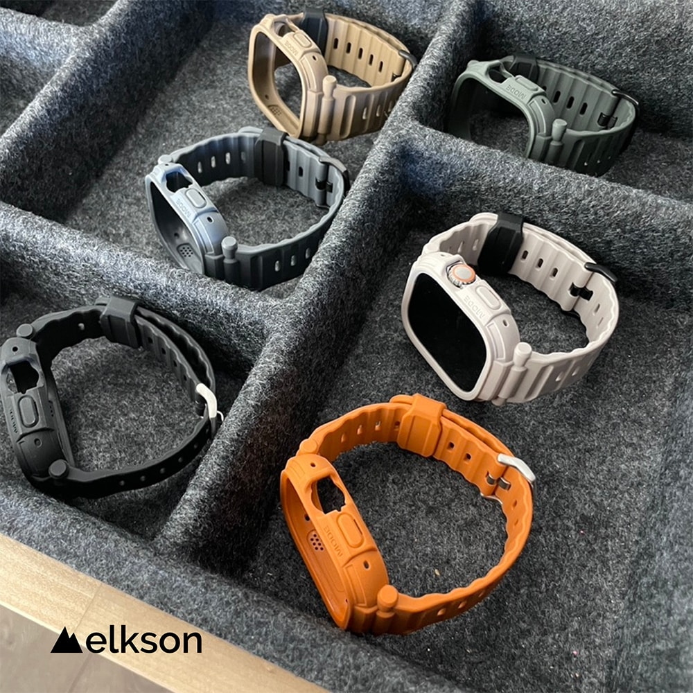 【Elkson】加拿大 Elkson Apple Watch Ultra 1/2 49mm Quattro Pro 2.0 一體成形軍規錶帶+9H鋼化膜(內附貼膜神器)