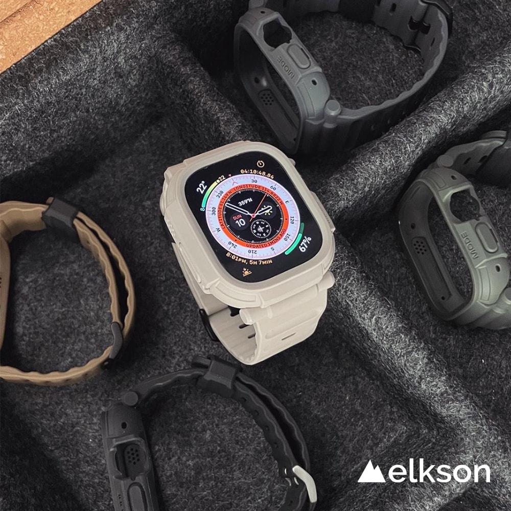 【Elkson】加拿大 Elkson Apple Watch Ultra 1/2 49mm Quattro Pro 2.0 一體成形軍規錶帶+9H鋼化膜(內附貼膜神器)