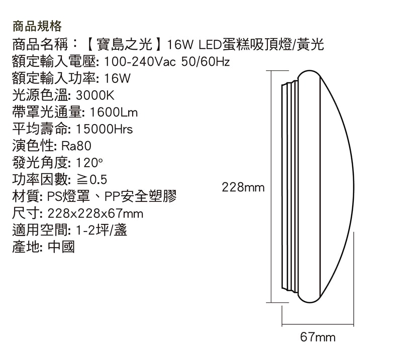 【寶島之光】16W LED 蛋糕吸頂燈(白光/自然光/黃光) /2入組合 Y6S16