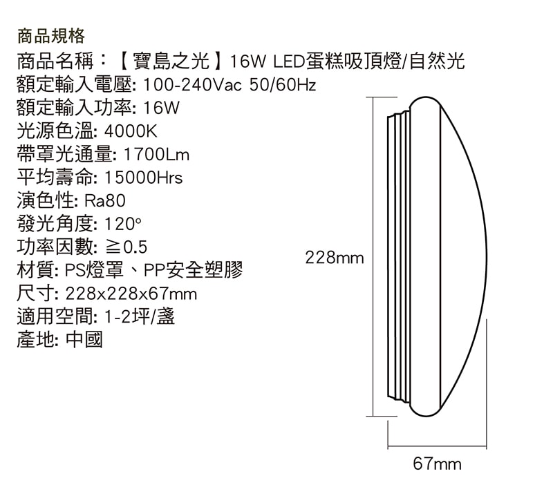 【寶島之光】16W LED 蛋糕吸頂燈(白光/自然光/黃光) /2入組合 Y6S16