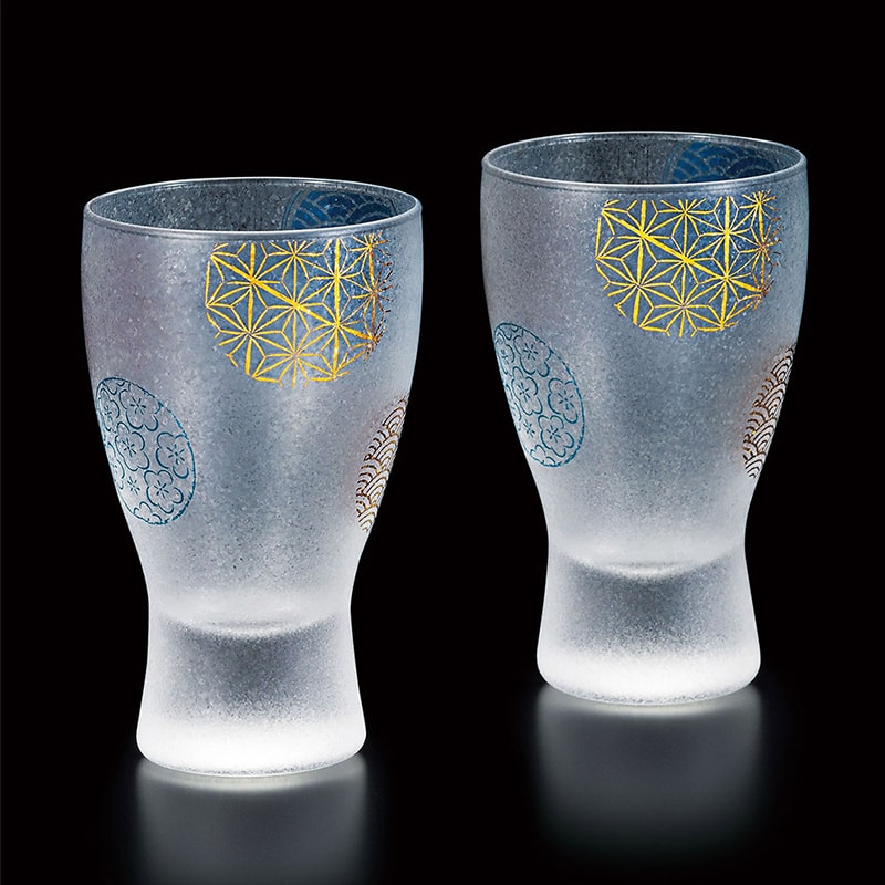 【ADERIA】日本 石塚哨子 傳統丸紋清酒杯2入禮盒 對杯 松竹梅 青海波 麻葉紋