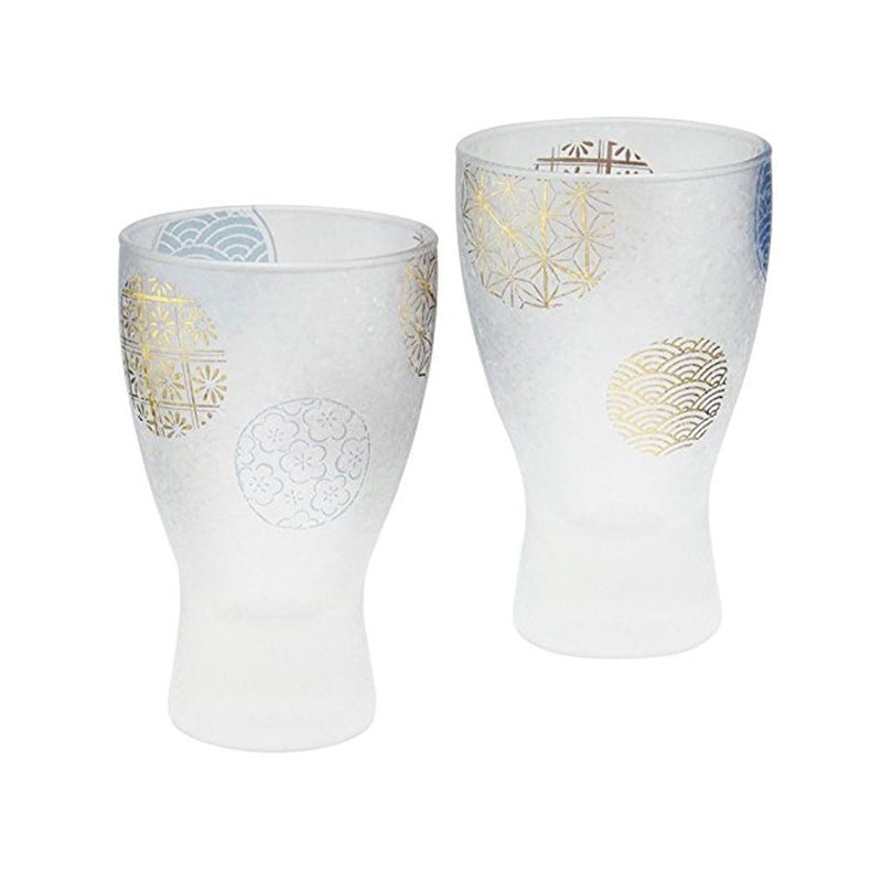 【ADERIA】日本 石塚哨子 傳統丸紋清酒杯2入禮盒 對杯 松竹梅 青海波 麻葉紋