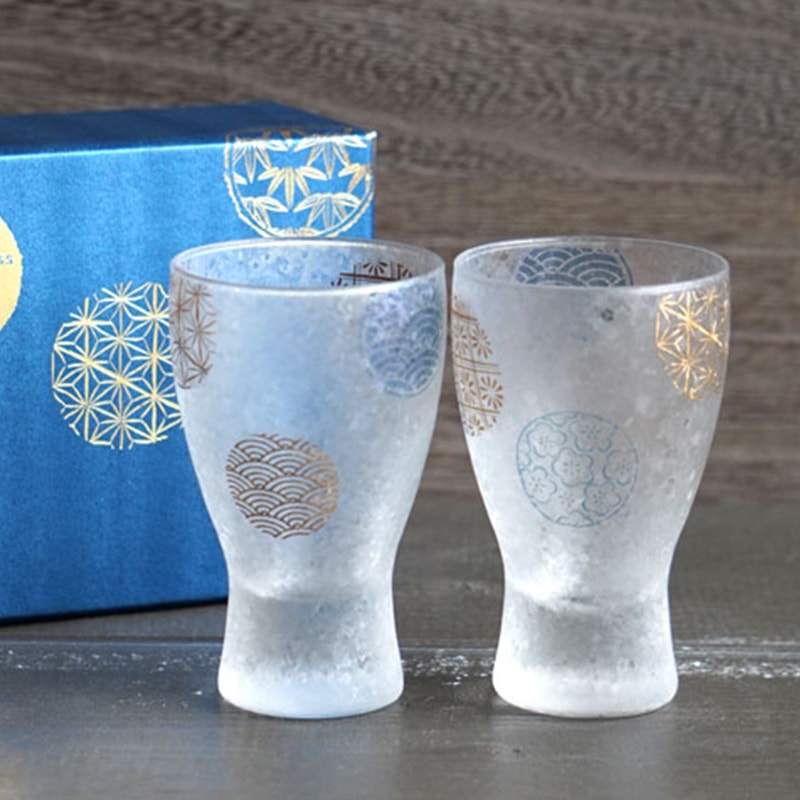 【ADERIA】日本 石塚哨子 傳統丸紋清酒杯2入禮盒 對杯 松竹梅 青海波 麻葉紋