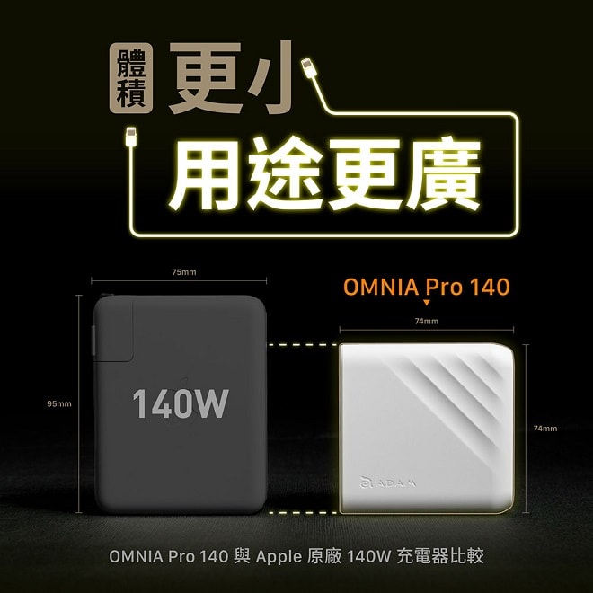 【ADAM 亞果元素】OMNIA Pro 140 140W 3孔旅行萬用急速電源供應器(附線+萬國插頭組合)