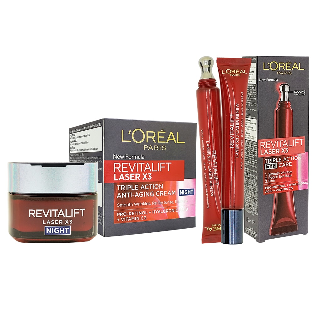 【L'Oreal Paris 巴黎萊雅】(2入組)LASER X3激光煥白 晚霜50ml/眼霜15ml