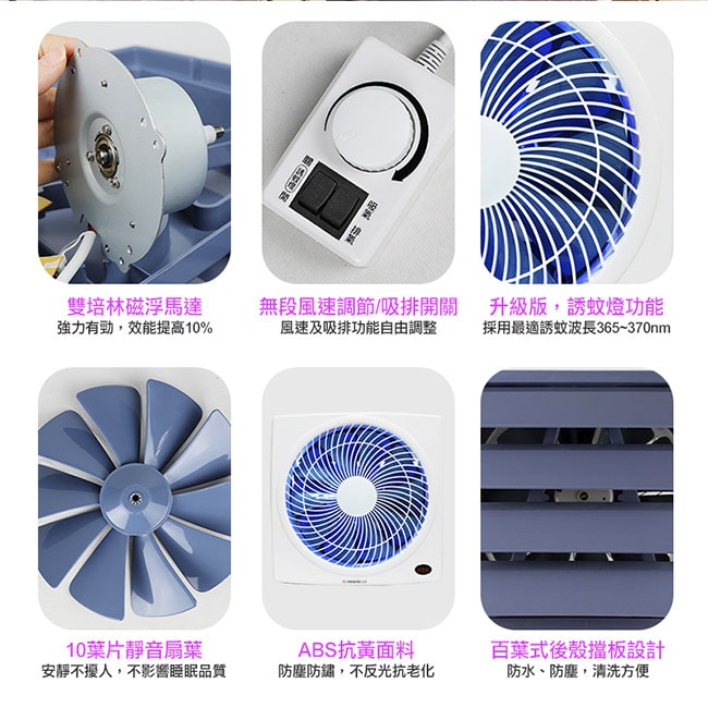 【勳風】14吋吋變頻DC吸排風扇/換氣扇/排風扇(HFB-K7314)紫光誘蚊-排出