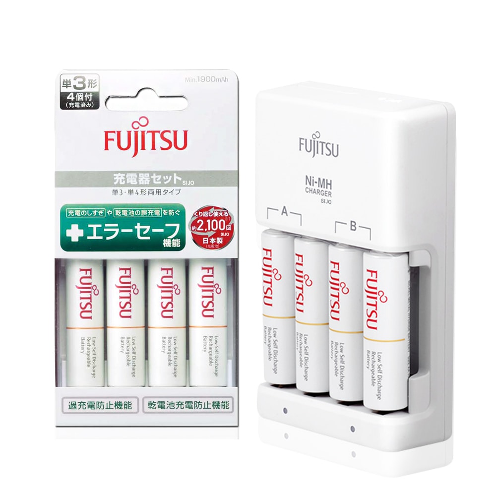 【FUJITSU 富士通】智慧4槽充電電池組(1900mAh 3號4入+充電器+電池盒)