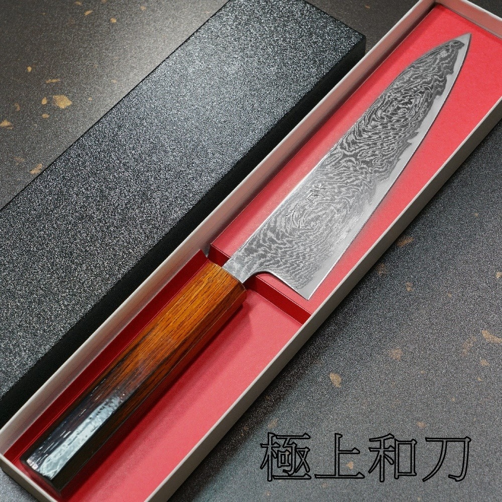 【極上和刀】一心刃物 牛刀 AUS10 不鏽鋼大馬士革 渦波紋路【日本高品質菜刀】