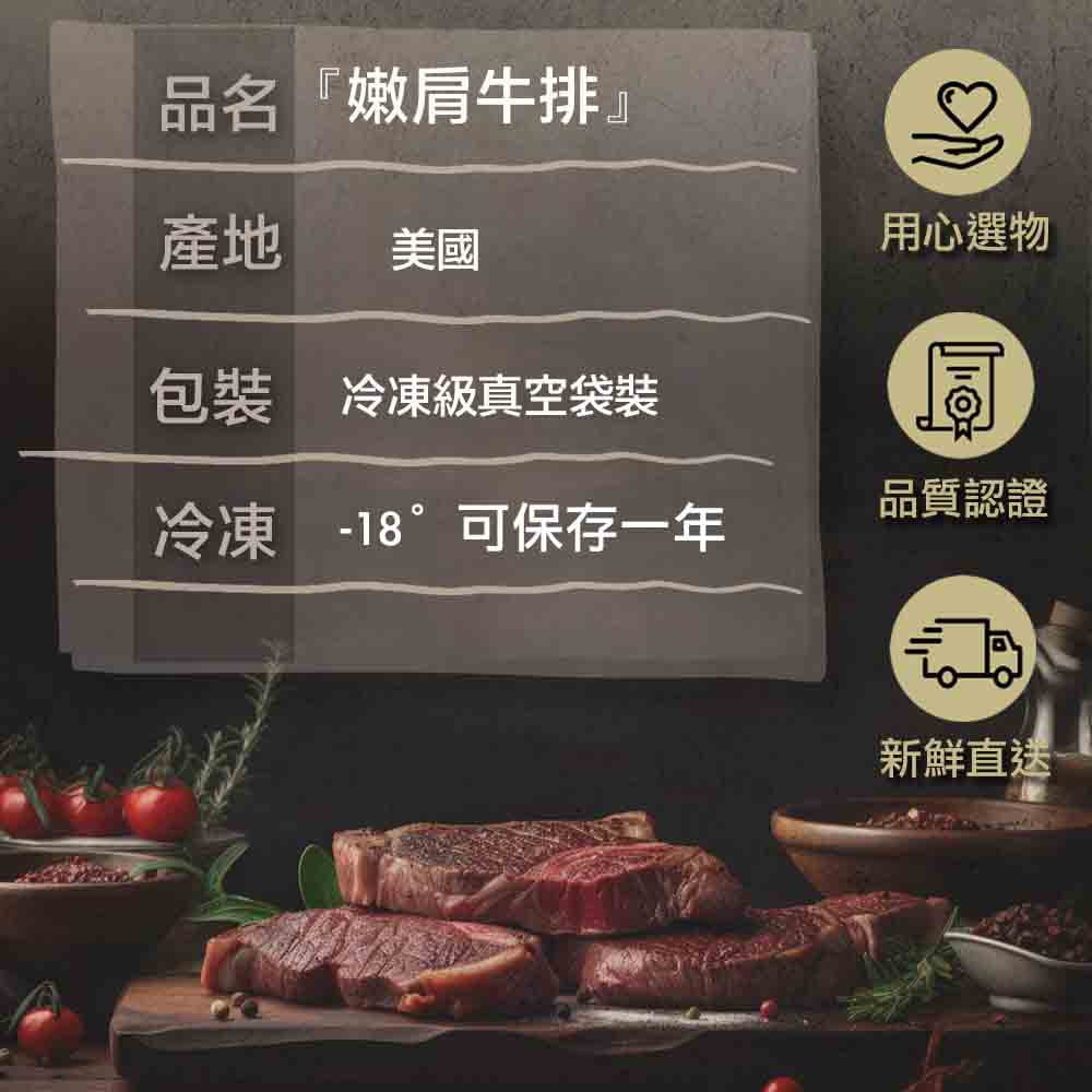 【漢克嚴選】藍絲帶安格斯黑牛嫩肩牛排15片組(120g±10% /片)