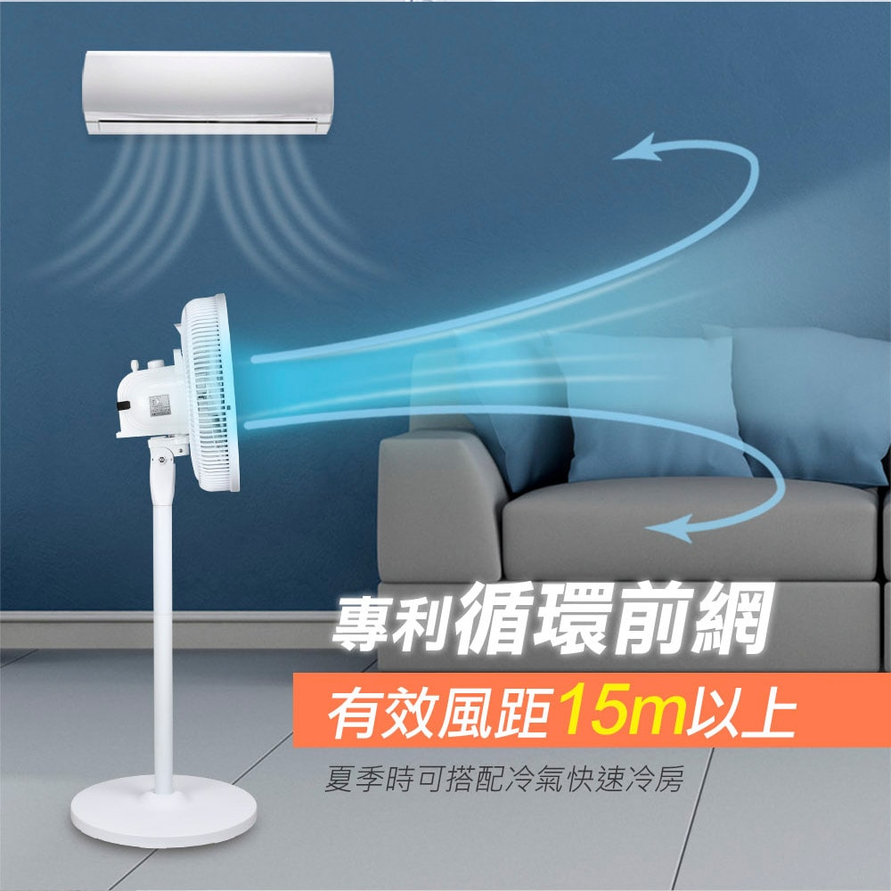 【勳風】14吋充插二用旋風式DC扇節能電風扇立扇循環扇(BHF-T0024)不怕停電/可用行動電源