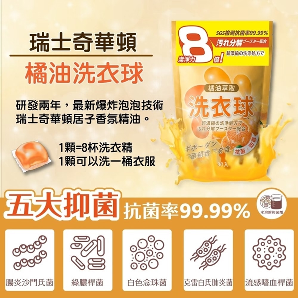 【HSAE】橘油強效濃縮洗衣球(奇華頓香精)x6包組(30顆/包)