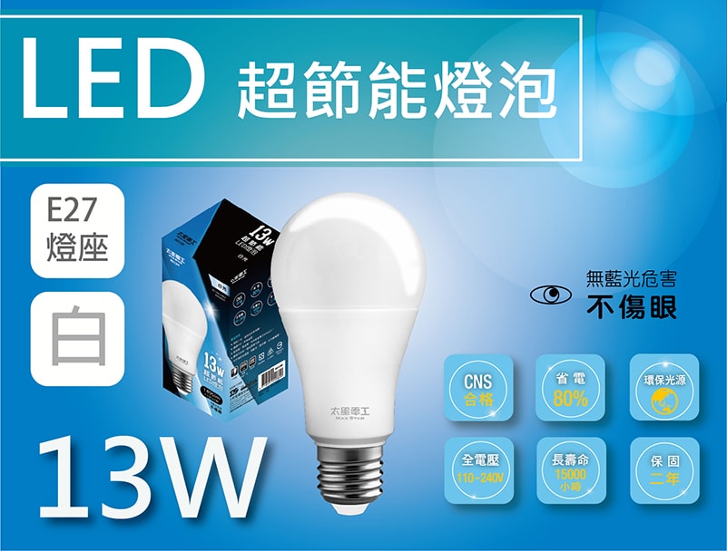 【太星電工】13W超節能LED燈泡(白光/暖白光)(10入) A813 *10