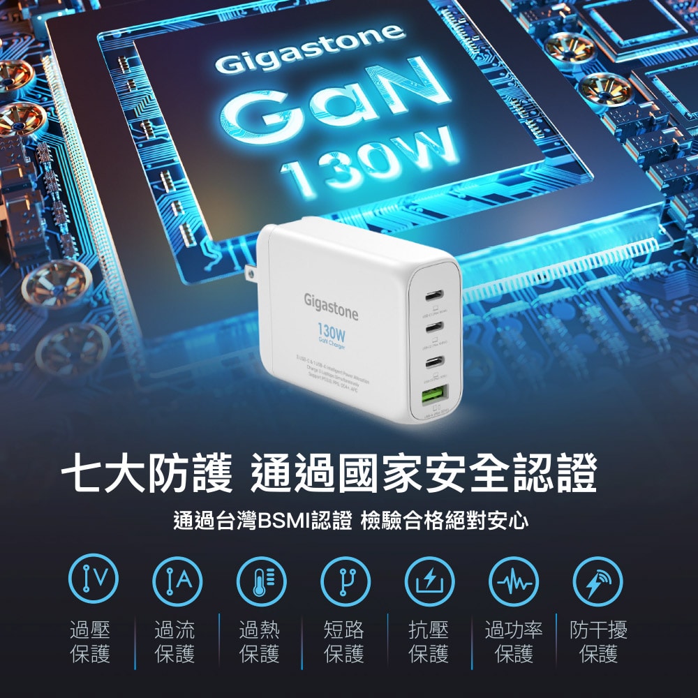 【Gigastone】130W GaN 氮化鎵四孔充電器 + C to C 100W快充傳輸線 快充組(PD-130)