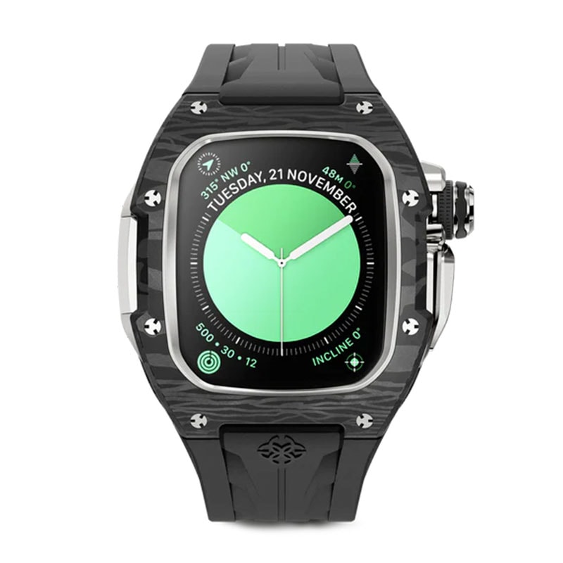 【Golden Concept】Apple Watch 45mm 錶殼 銀色錶框 黑色橡膠錶帶 RSCIII45-BK-SC