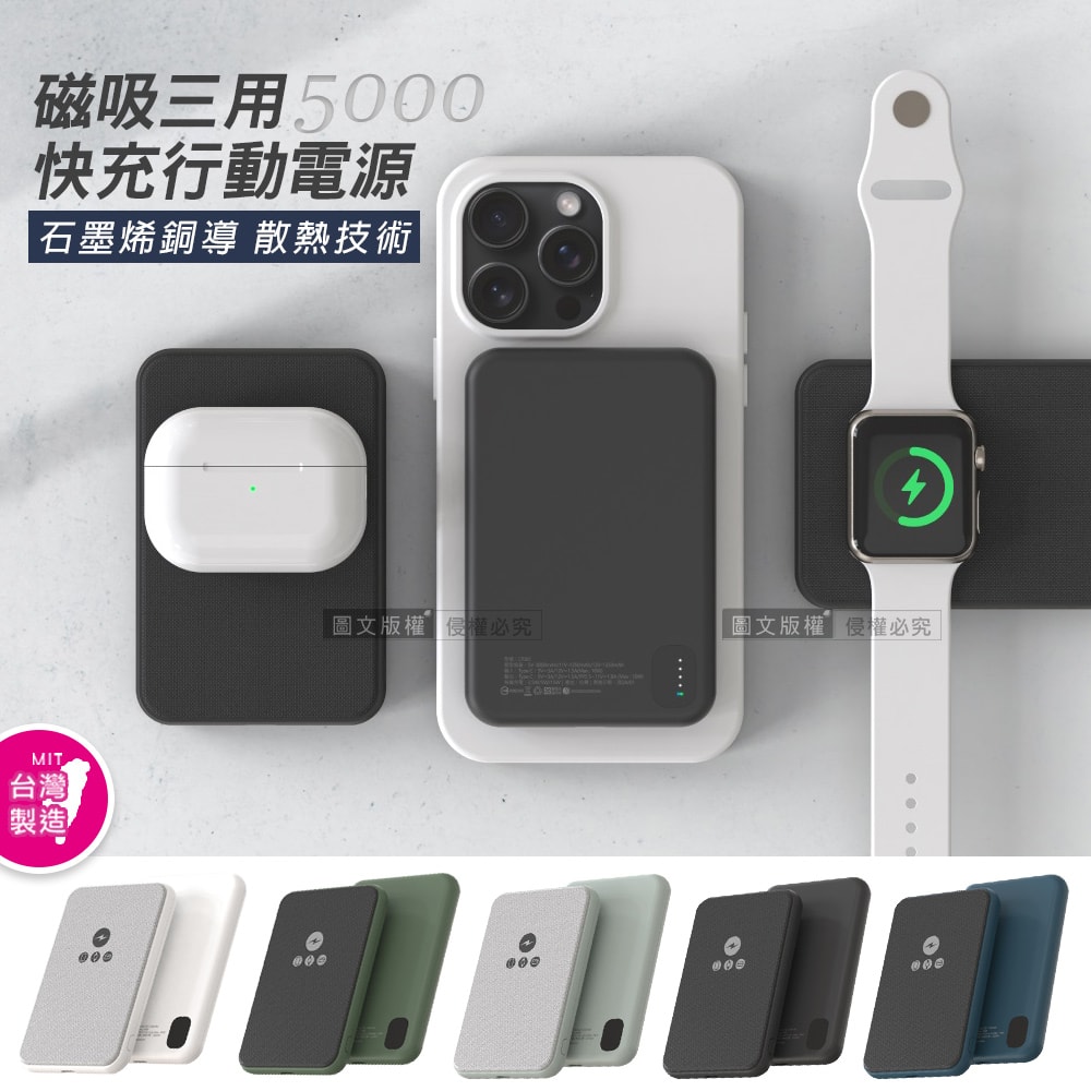 【POLYBATT】石墨烯銅導散熱 MagSafe磁吸三用快充行動電源 台灣製 LT001