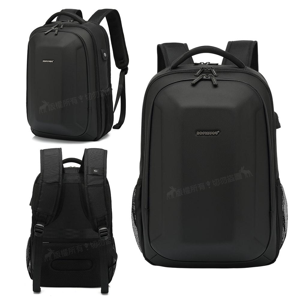 【J.S.優品】15.6吋 機車族 通勤 商務 安全防盜刷 多面立體硬殼 透氣平板筆電後背包 旅行包