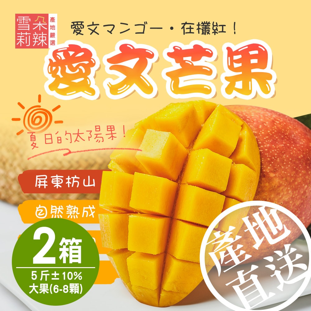 【雪莉朵辣嚴選】屏東枋山愛文芒果-五斤大果x2盒