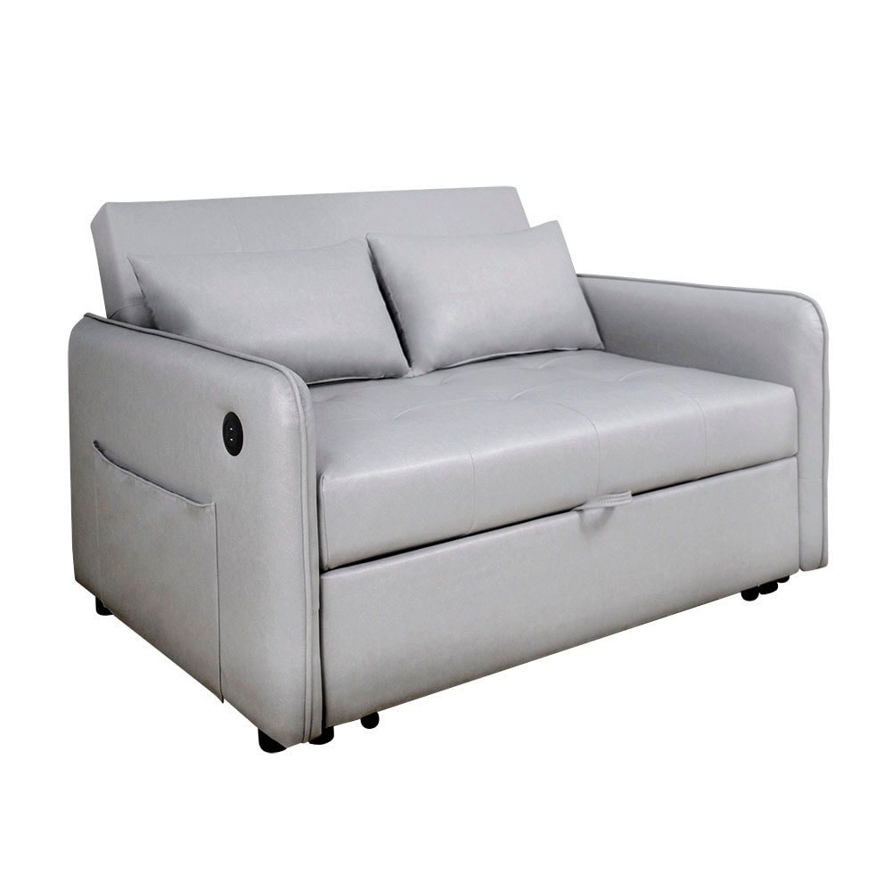 【Hampton 漢汀堡】德瑞克耐磨皮雙人沙發床-岩石灰/USB