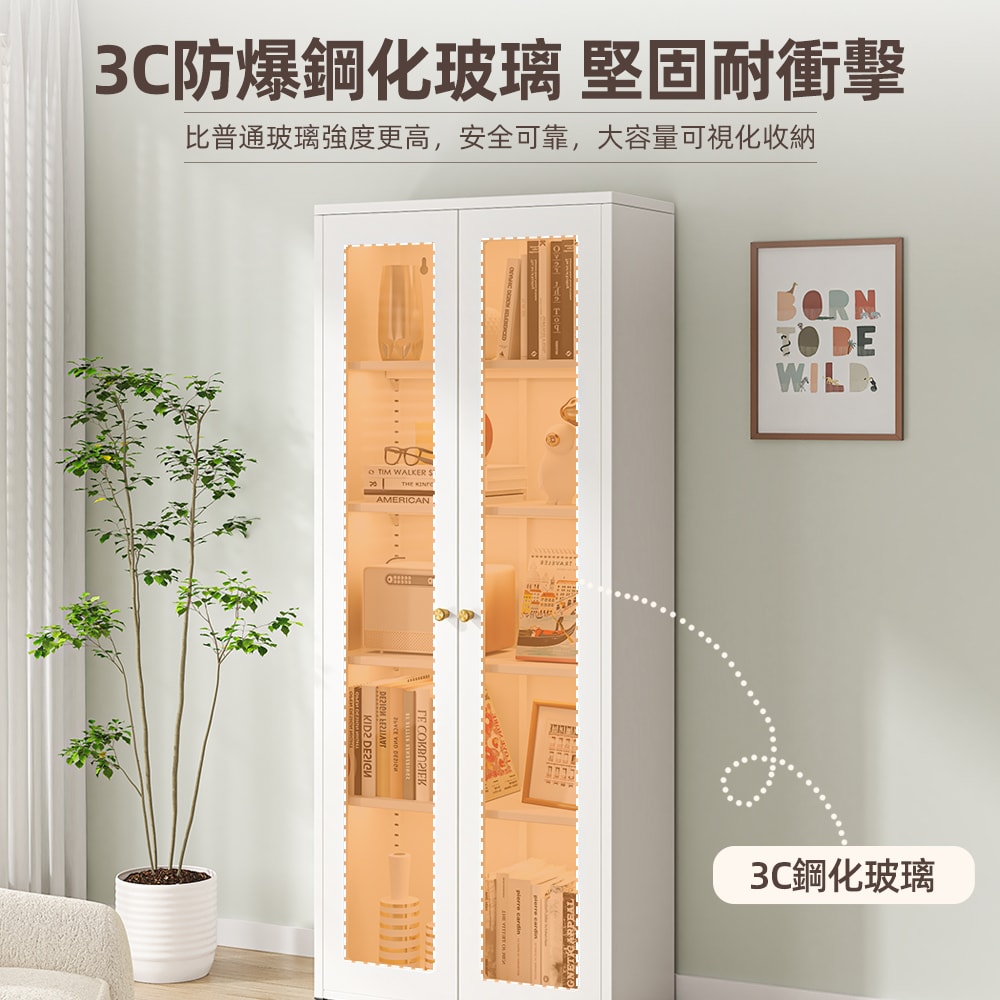 【慢慢家居】雙門款-全碳鋼超耐重現代簡約收納櫃展示櫃書櫃 (鐵藝收納櫃 儲物櫃 鋼化玻璃櫃門)