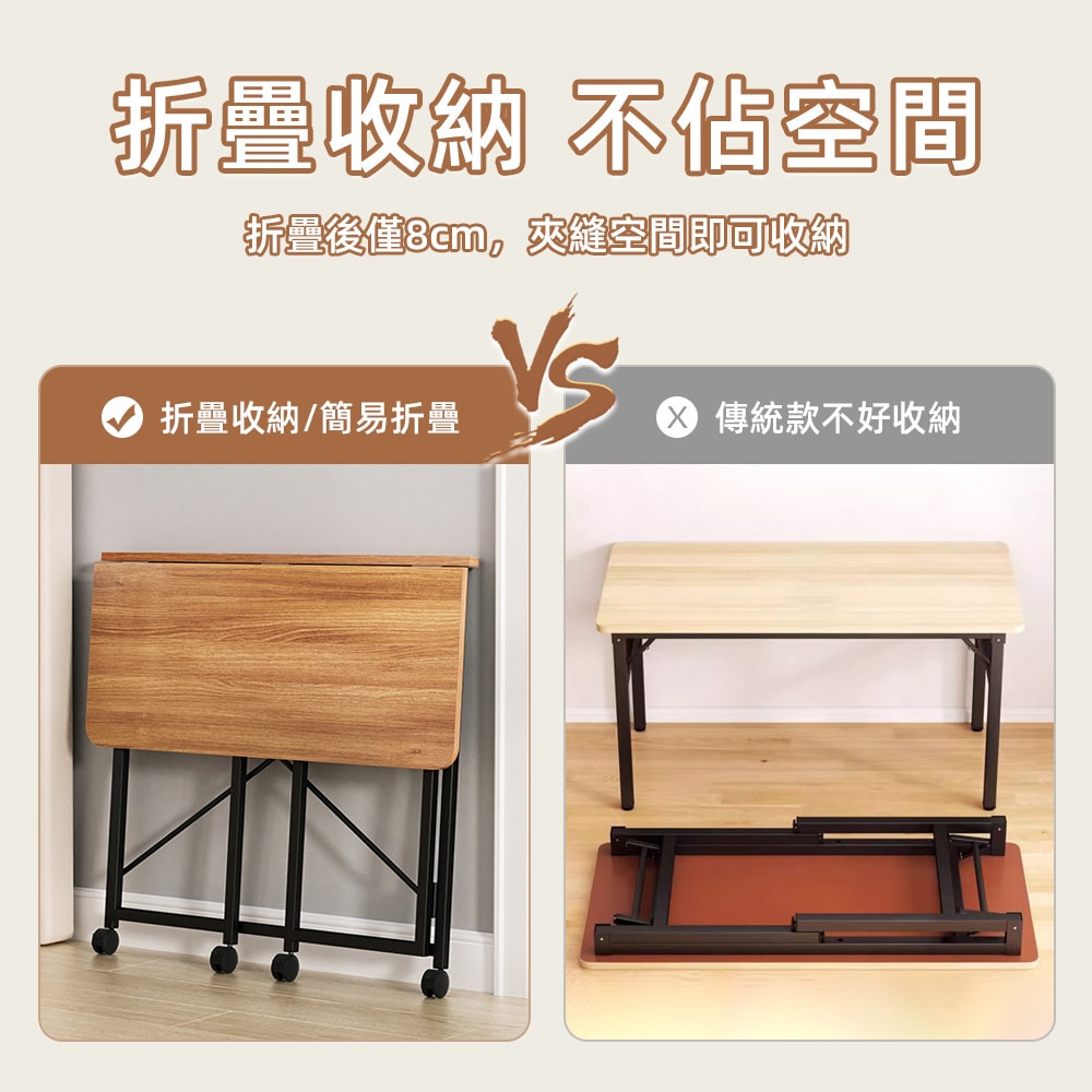 【慢慢家居】3秒摺-大尺寸SGS低甲醛可移動摺疊桌80x40x75cm(邊桌/書桌/電腦桌)