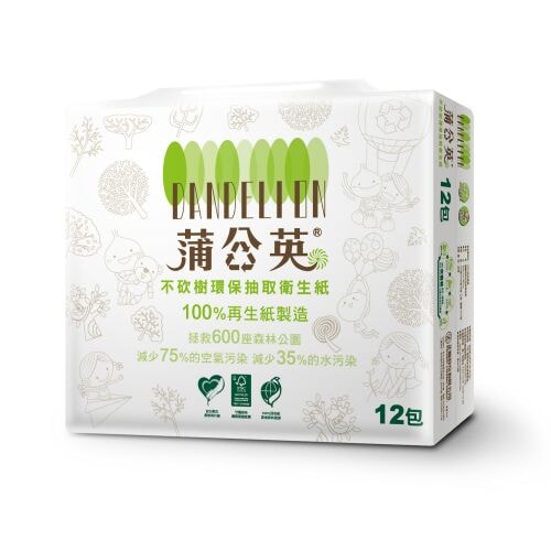 【蒲公英】蒲公英 環保 抽取式 衛生紙 100抽12包6串共72包 箱購 產品可投入馬桶 易溶 易分散 不堵塞 宅購省 箱購宅配免運