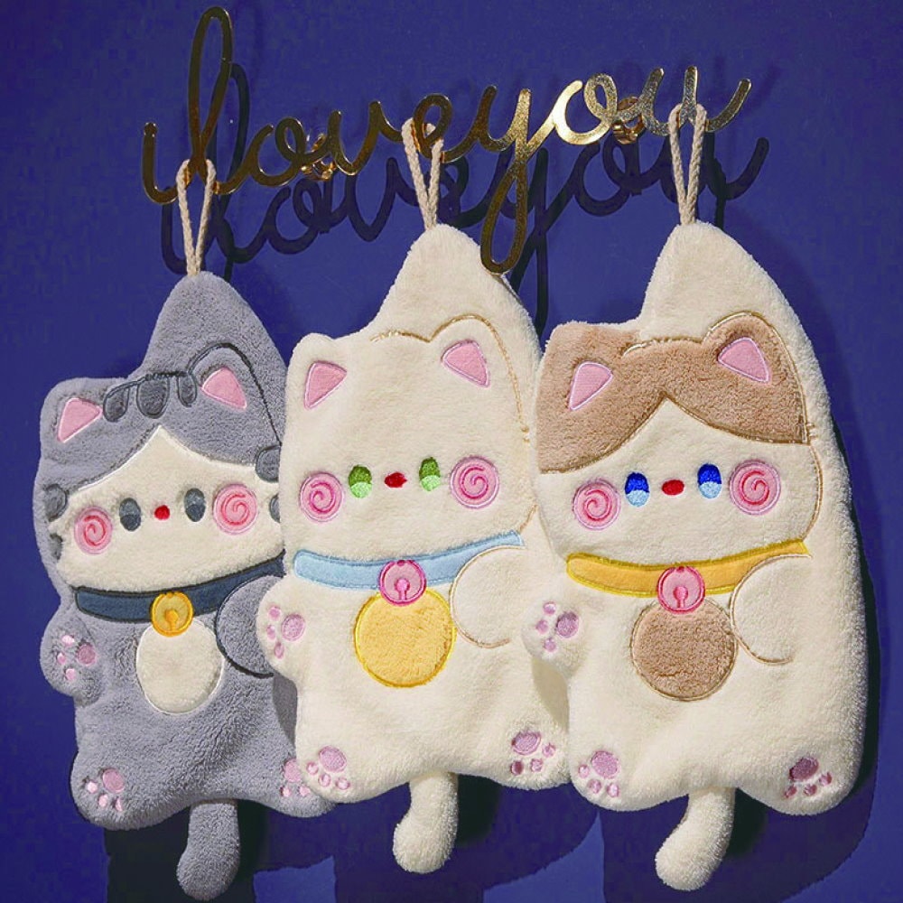 【Shabby Boy】可愛貓咪卡通造型珊瑚絨擦手巾 2入組(款式隨機)