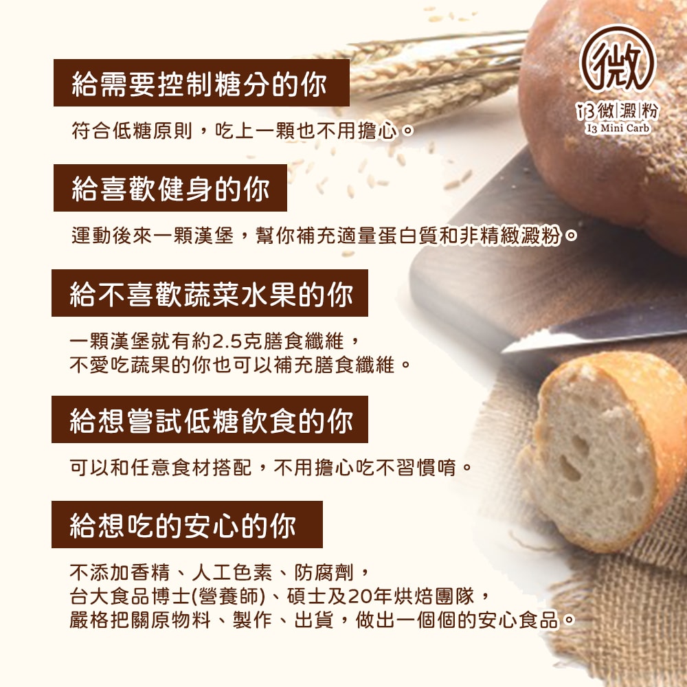 【i3微澱粉】低糖好纖手工麵包-原味大漢堡15顆(271控糖配方 優蛋白 早餐)(7個工作天出貨)