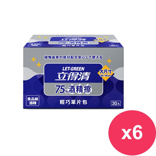 【Let-Green 立得清】75%酒精擦濕紙巾(單片包30片-輕巧包)*6