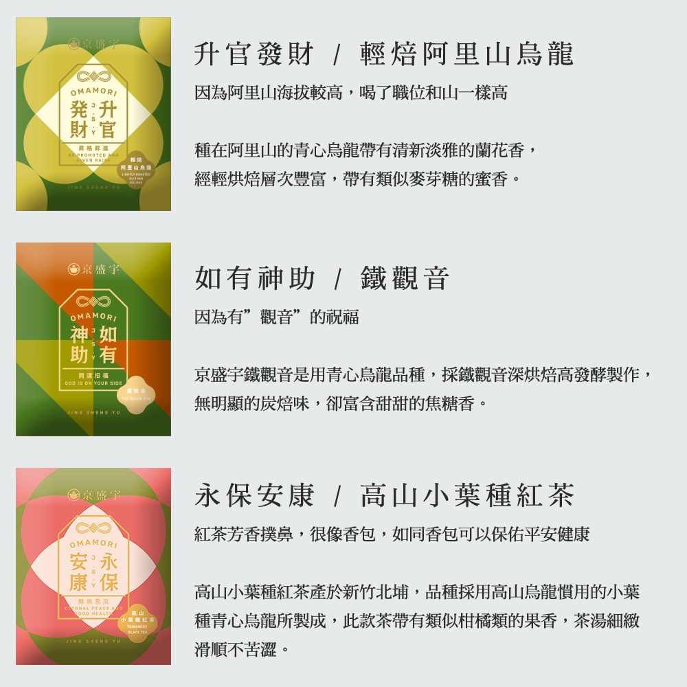 【Jing Sheng Yu 京盛宇】墨金雙享禮盒｜不知春100g茶葉+御守袋茶10入(100%台灣茶葉/附提袋)