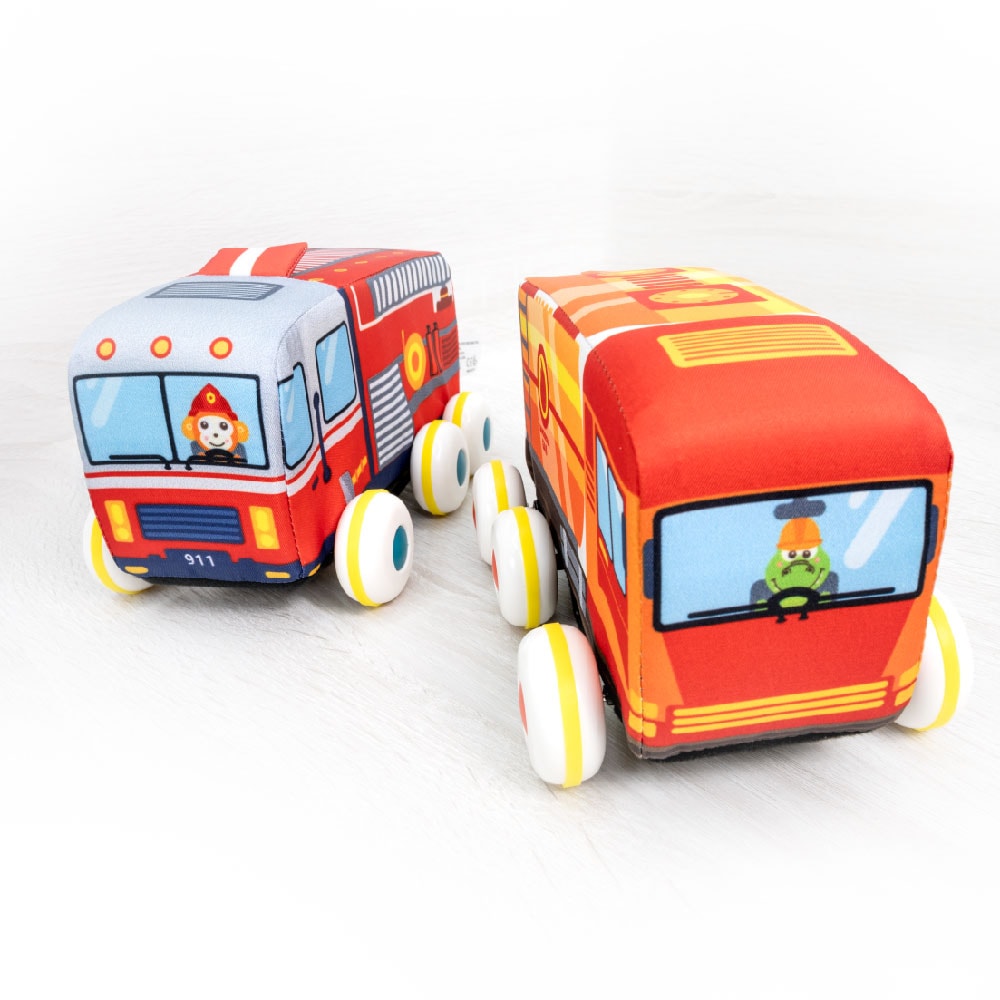【Ocean Baby】布製玩具車套組-消防車+油罐車組/遊戲車/玩具布車/迴力車/嬰幼兒玩具車/布製可水洗/小車車/玩具車/布製車