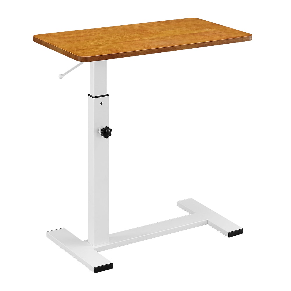 【Hampton 漢汀堡】查理實木氣壓升降桌-柚木色-白腳