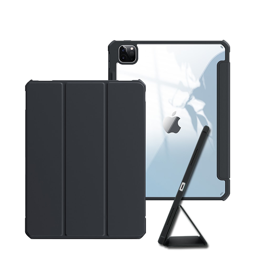 【XUNDD 訊迪】軍事筆槽版 2022 iPad Pro 12.9吋 第6代 休眠喚醒 磁吸支架平板皮套(極簡黑)