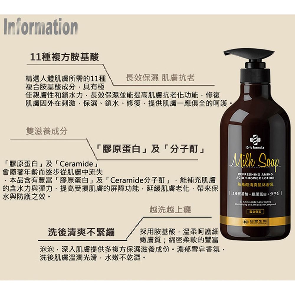 【Dr’s Formula 台塑生醫】胺基酸清爽肌沐浴乳 (雪皂香氛) 800g*3入
