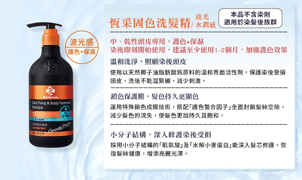 【Dr’s Formula 台塑生醫】恆采固色洗髮精(波光水潤感)580g*6入