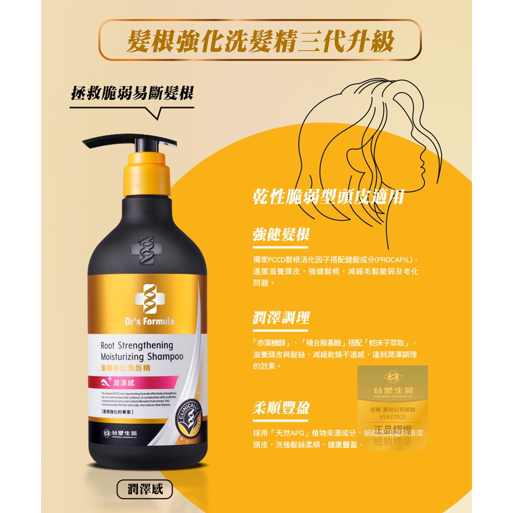 【Dr’s Formula 台塑生醫】髮根強化洗髮精-潤澤感(升級版)三代580g*3入