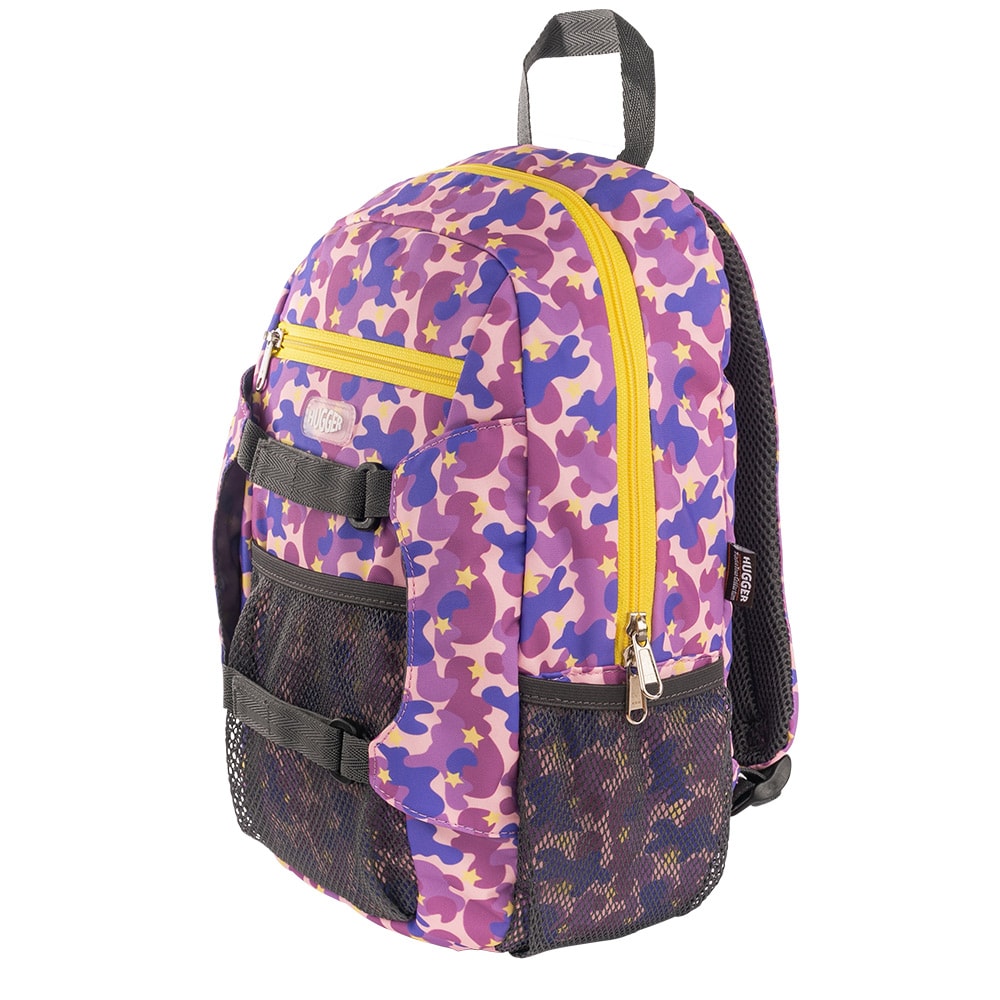 【HUGGER】登山背包 迷彩紫星 (A4尺寸/小學書包/小孩輕量/休閒童趣/防潑水/減壓肩帶/才藝/上學/後背)