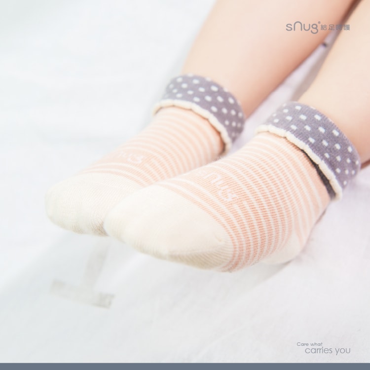 【SNUG】棉質兒童除臭襪子 2雙組 - 橫紋粉橘-(健康機能止滑棉襪台灣製)